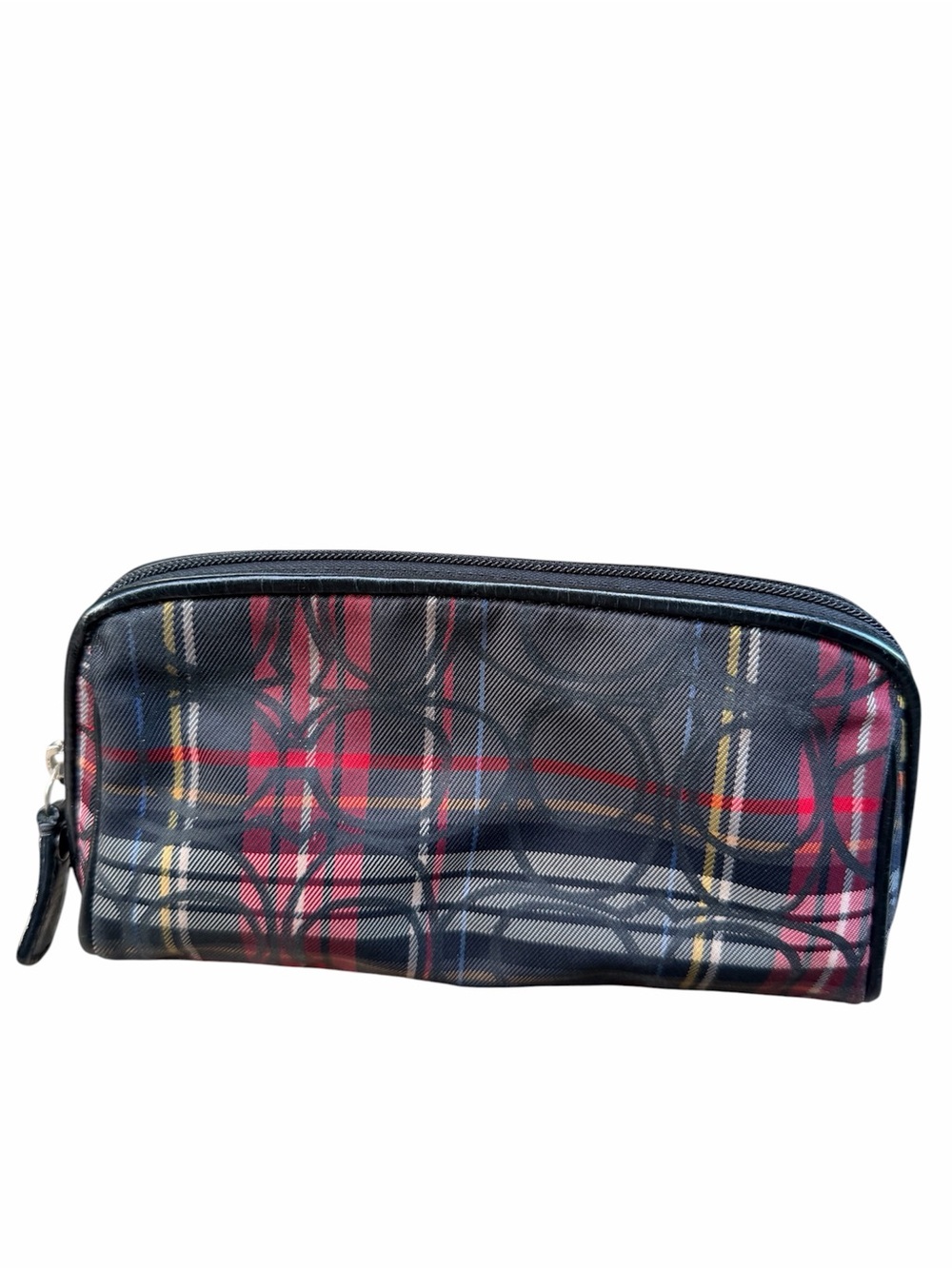 Y2K Vintage COACH Poppy Tartan Plaid Red Black Multi Stripe Small Cosmetic Case